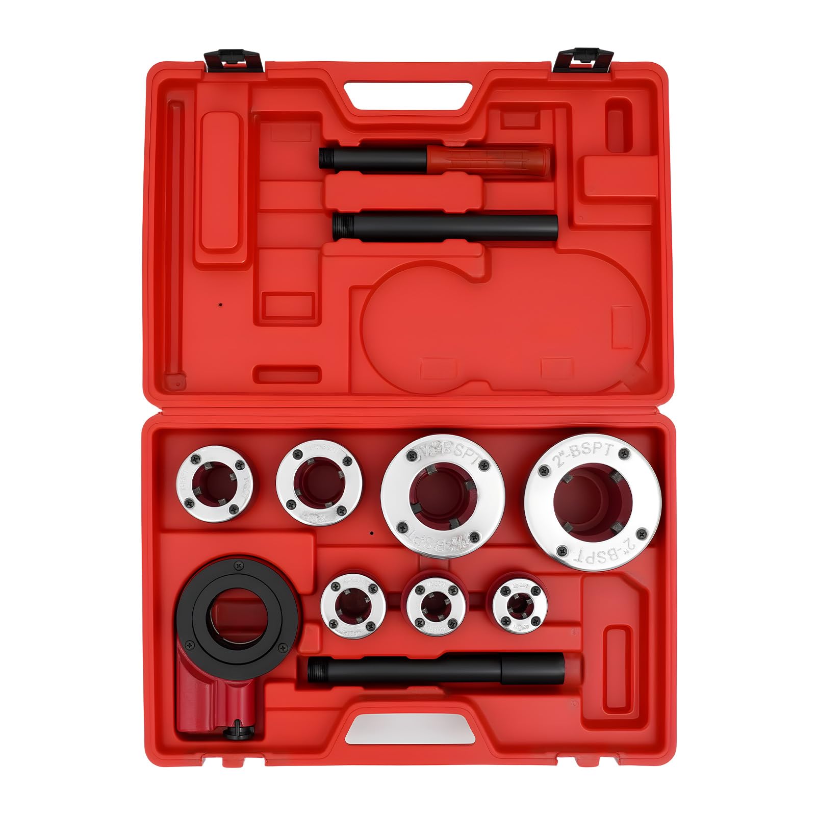 ZBXGJKSY Ratchet Pipe Threader, 7 Sizes Ratchet Pipe Threader Kit Portable Thread Tool Set with 6 Steel Pipe Dies - 3/8 to 2" Dies Kit + Handle