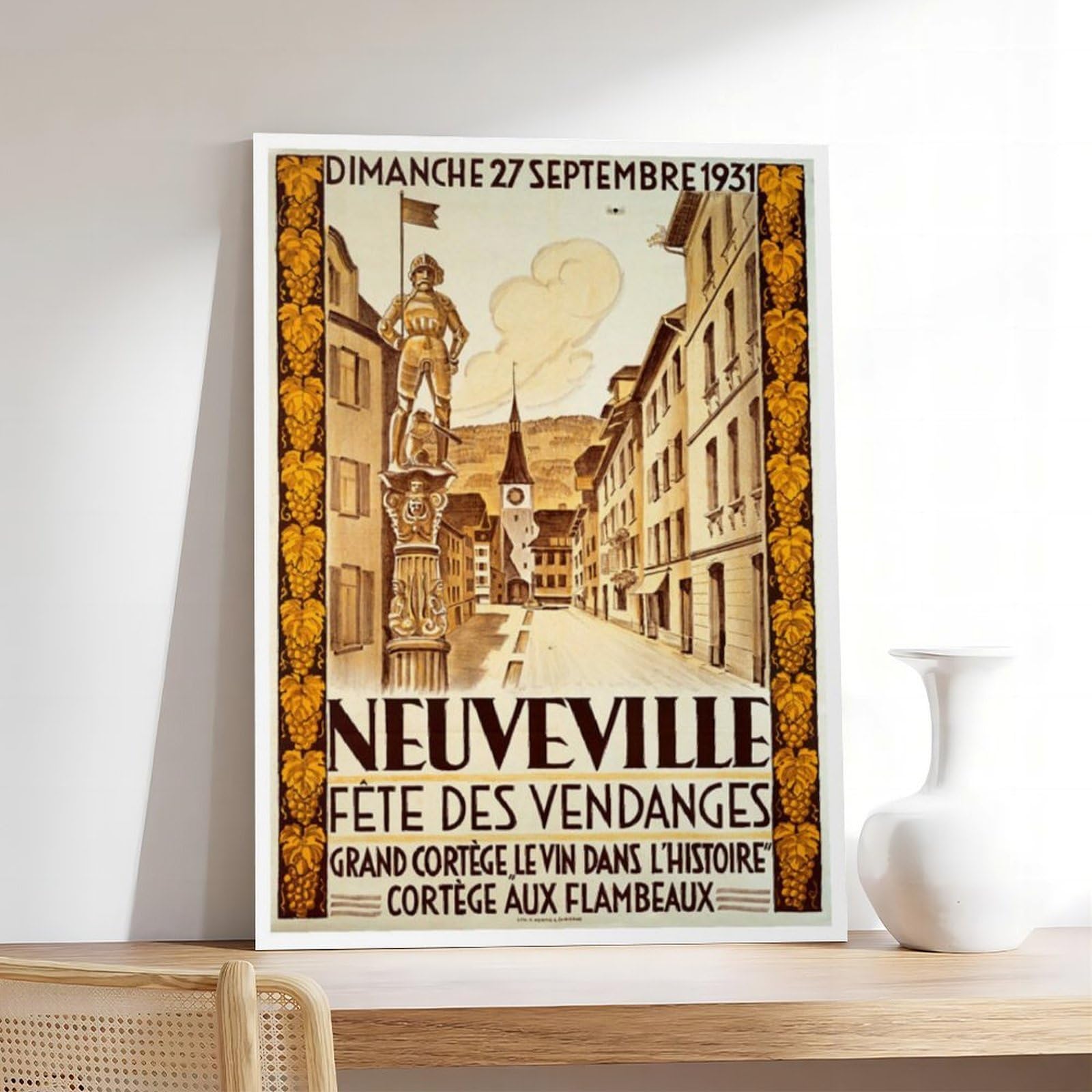 QIENAZIO Neuville Harvest Festival, poster vintage su tela, stampa artistica da parete, stampa artistica da parete, per soggiorno e camera da letto, 50 x 75 cm