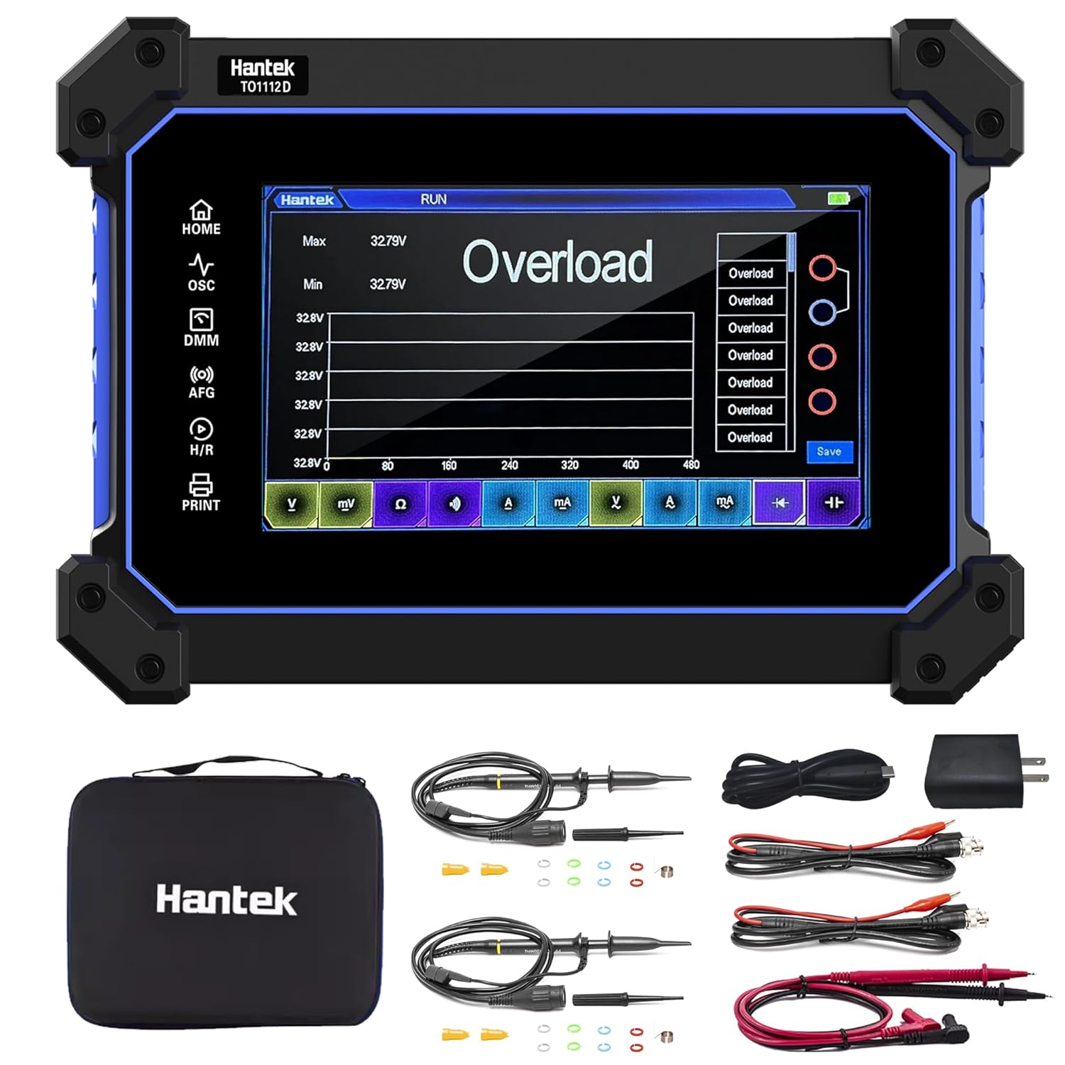 Hantek Tablet Oscilloscope 2CH Built-in Multimeter Function 8M Storage Depth with 7" TFT Touch Screen(TO1112C/110MHz Bandwidth)