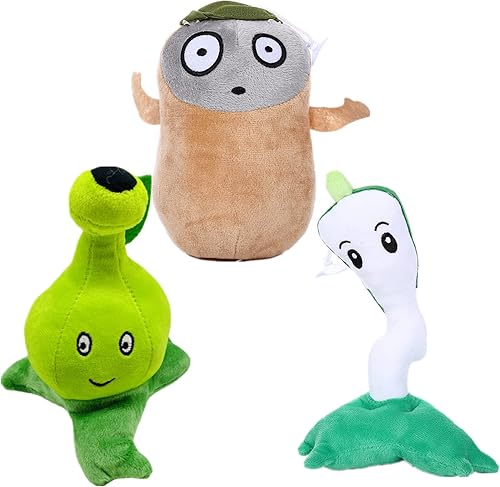 Juego de 3 plantas de peluche de PVZ y zombies, 1 2 juguetes de peluche de imitación de peluche, caña de rayo, maceta de hojas de burbujas, muñeca