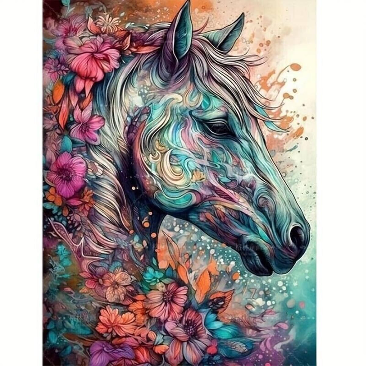 Syntego Multi Colour Horse 5D Diy Diamond Painting For Adults 40 X 30Cm, Round Drill Diamonds Canvas For Arts And Crafts (Multi Colour Horse)