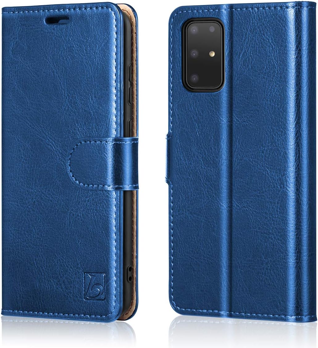 Belemay Wallet Case for Galaxy S20+ Plus, Genuine Leather Folio [RFID Blocking] Card Holder Protective Flip Cover, Kickstand Magnetic Closure Fit for Samsung Galaxy S20+ Plus 5G (6.7 inch), Blue