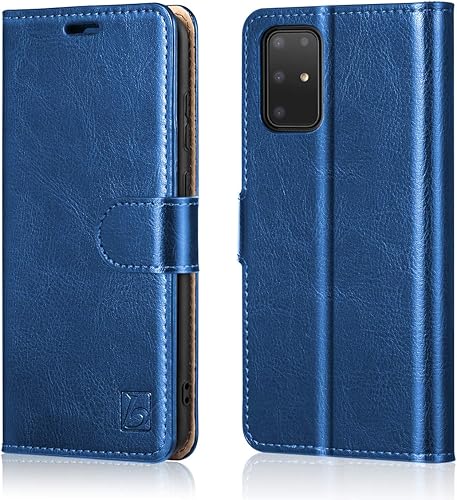 Belemay Funda tipo cartera para Galaxy S20+ Plus, piel de vaca auténtica bloqueo RFID, funda protectora con tarjetero, cierre magnético con función