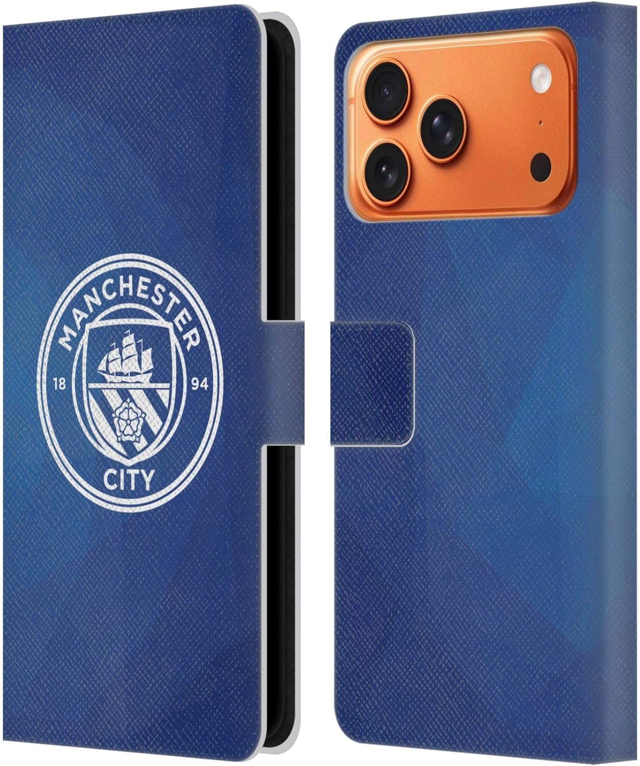 Head Case Designs Officially Licensed Manchester City Man City FC Obsidian White Mono Badge Geometric Leather Wallet Case Compatible with Apple iPhone 17 Pro Max