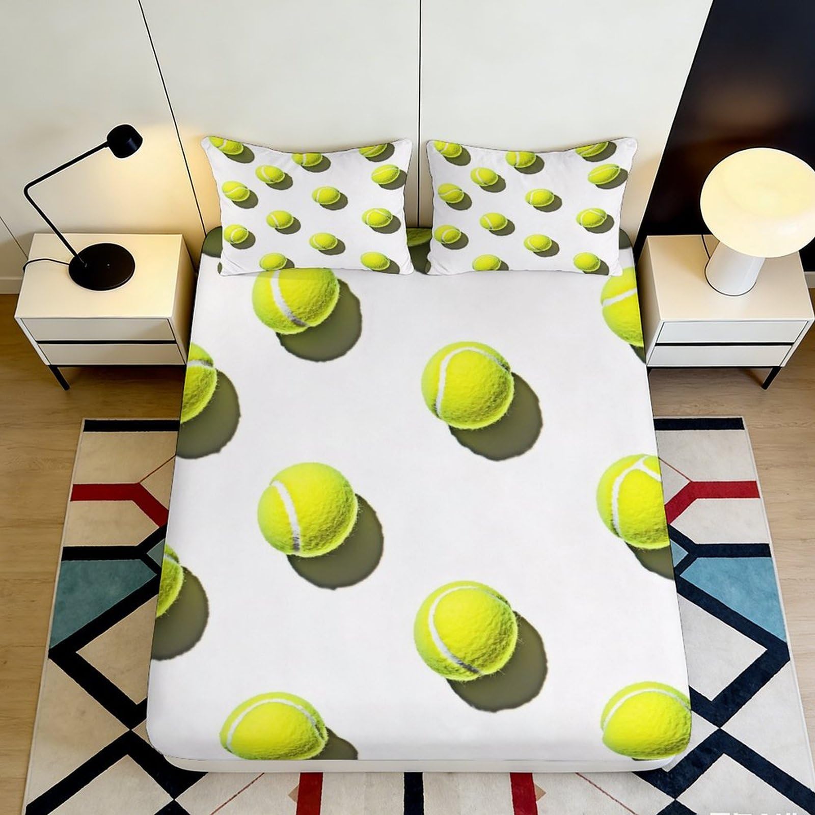 Pnayamiorkfel Style-8 3D Printed Tennis Ball Fitted Sheet Microfiber Soft Breathable Sports Pattern Bed Cover For Bedroom Dorm Decor 90X200x25cm