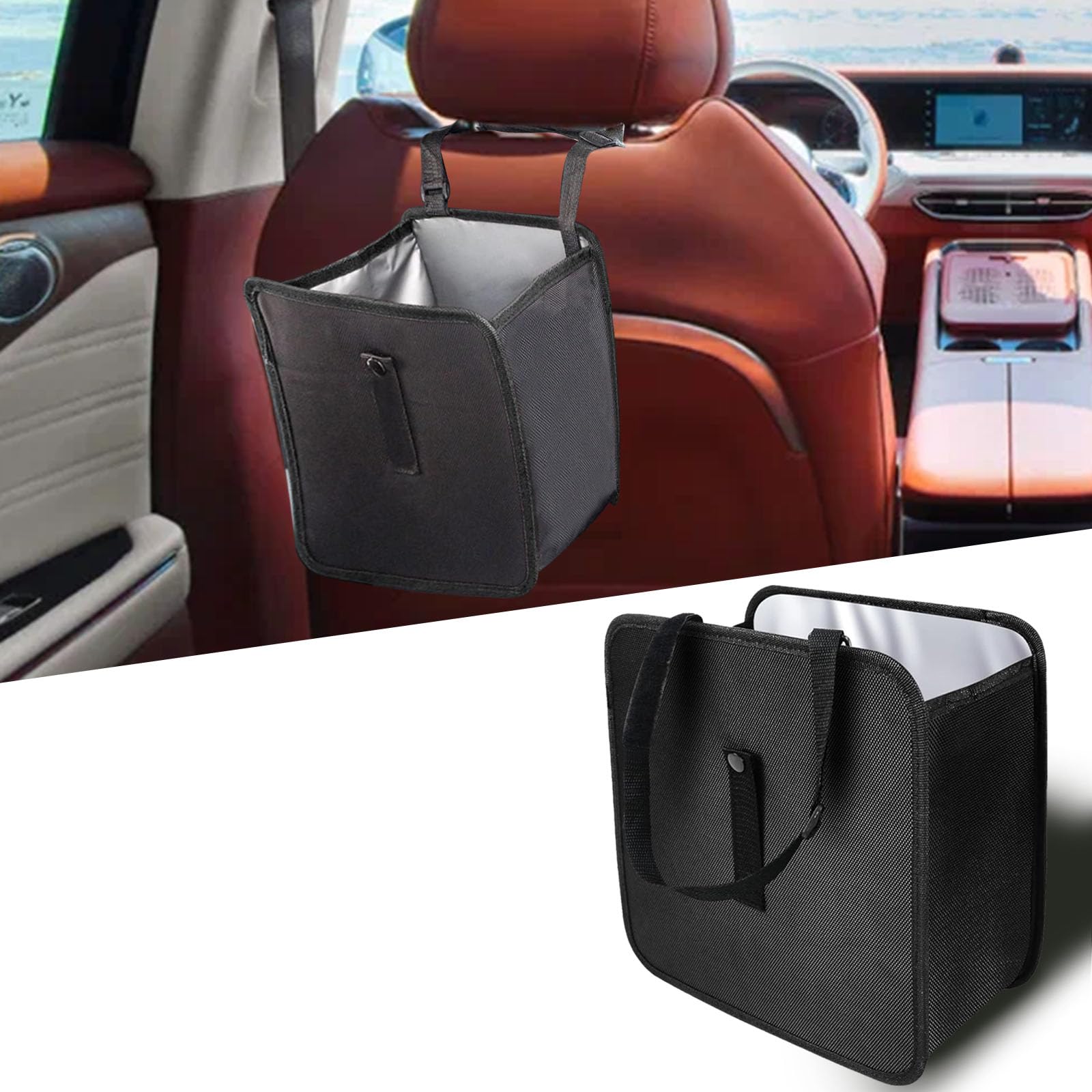 Cubo de basura plegable para coche Piburth de tela Oxford, con capacidad de 1,85 galones, organizador de bolsas de basura, a prueba de fugas, impermeable, contenedor de almacenamiento para coche, accesorios para interior de coche, grande