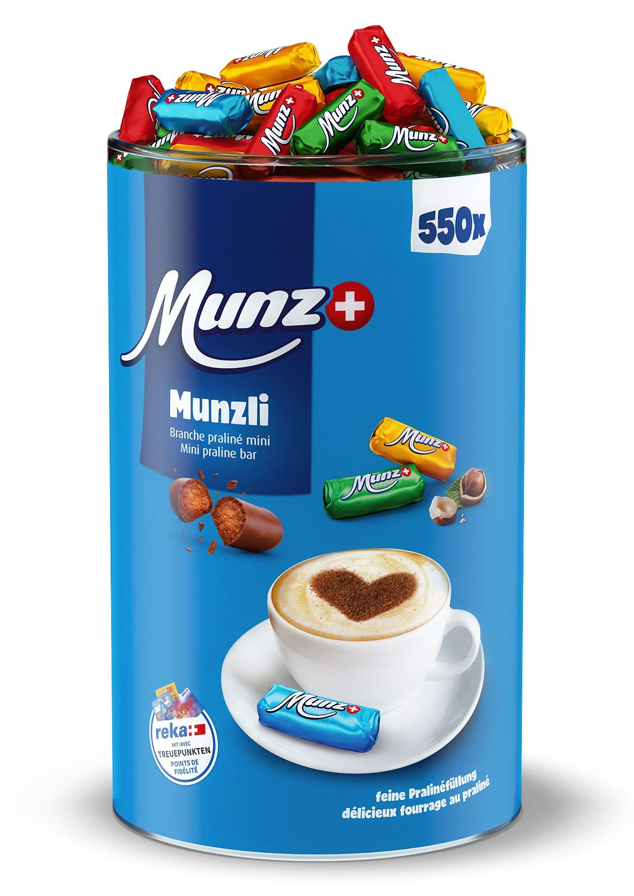 Munz Munzli Schweizer Mini Praliné | Milch | 500 Stück - 2,5kg | Schokoriegel, bekannt für Prügeli & Munzli, perfekt für Kinder, Dose, ideal als Geschenk, für Genießer