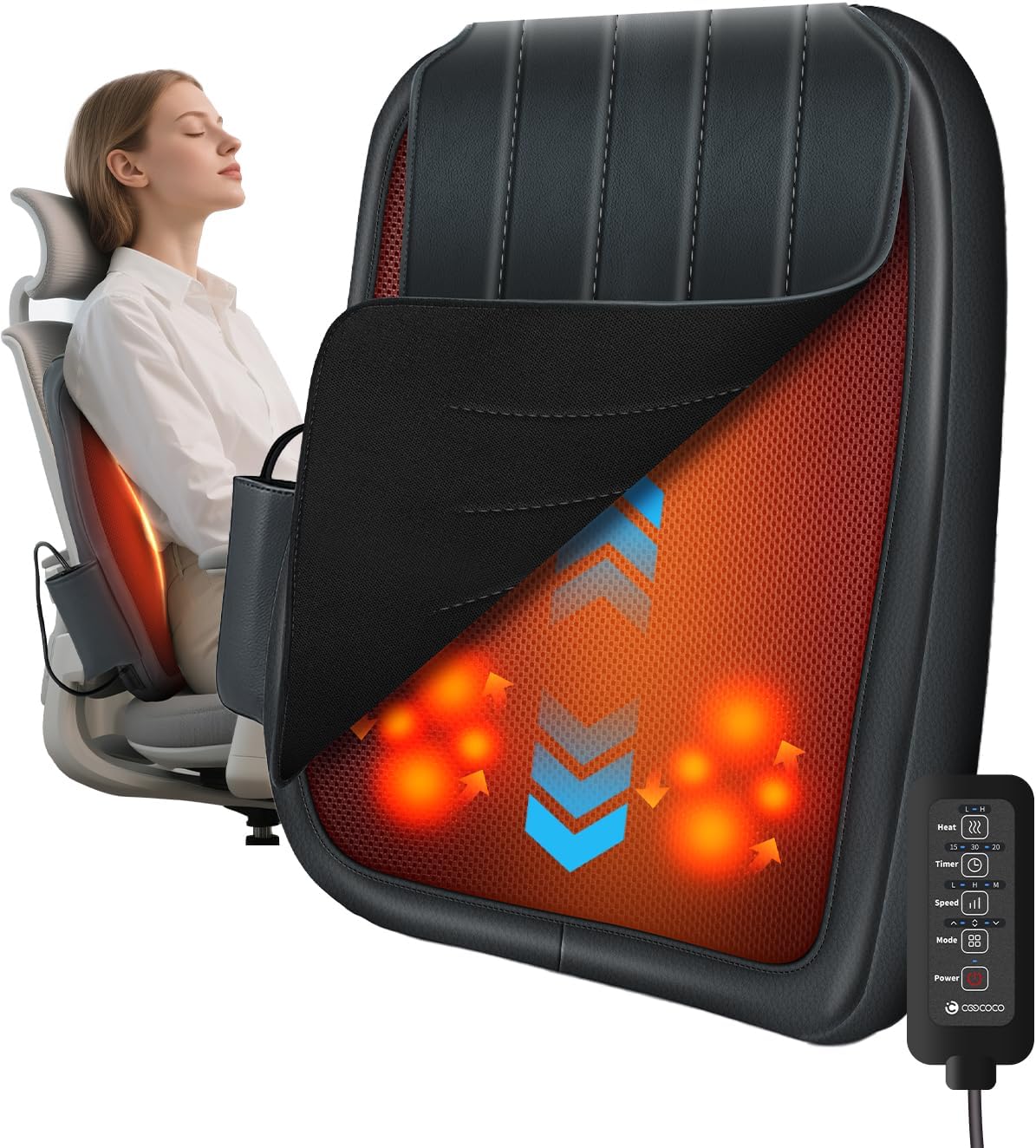 CooCoCo Lower Back Massager with Heat, 2026 Upgraded Back Massager for Pain Relief Deep Relief, 2X Larger Heating Area and Faster Heating, FSA Eligible, HSA Shiatsu Rooling Back Massage