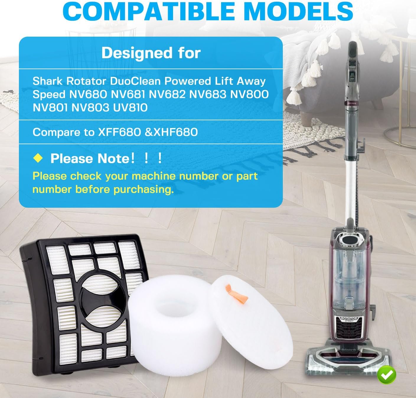 Vacuum Filters Replacement for Shark Rotator DuoClean Powered Lift Away Speed NV680 NV681 NV682 NV683 NV800 NV801 NV803 UV810, 2 HEPA Filter, 4 Foam & 4 Faux Felt Filter Replace Part # XFF680 &XHF680 image 3