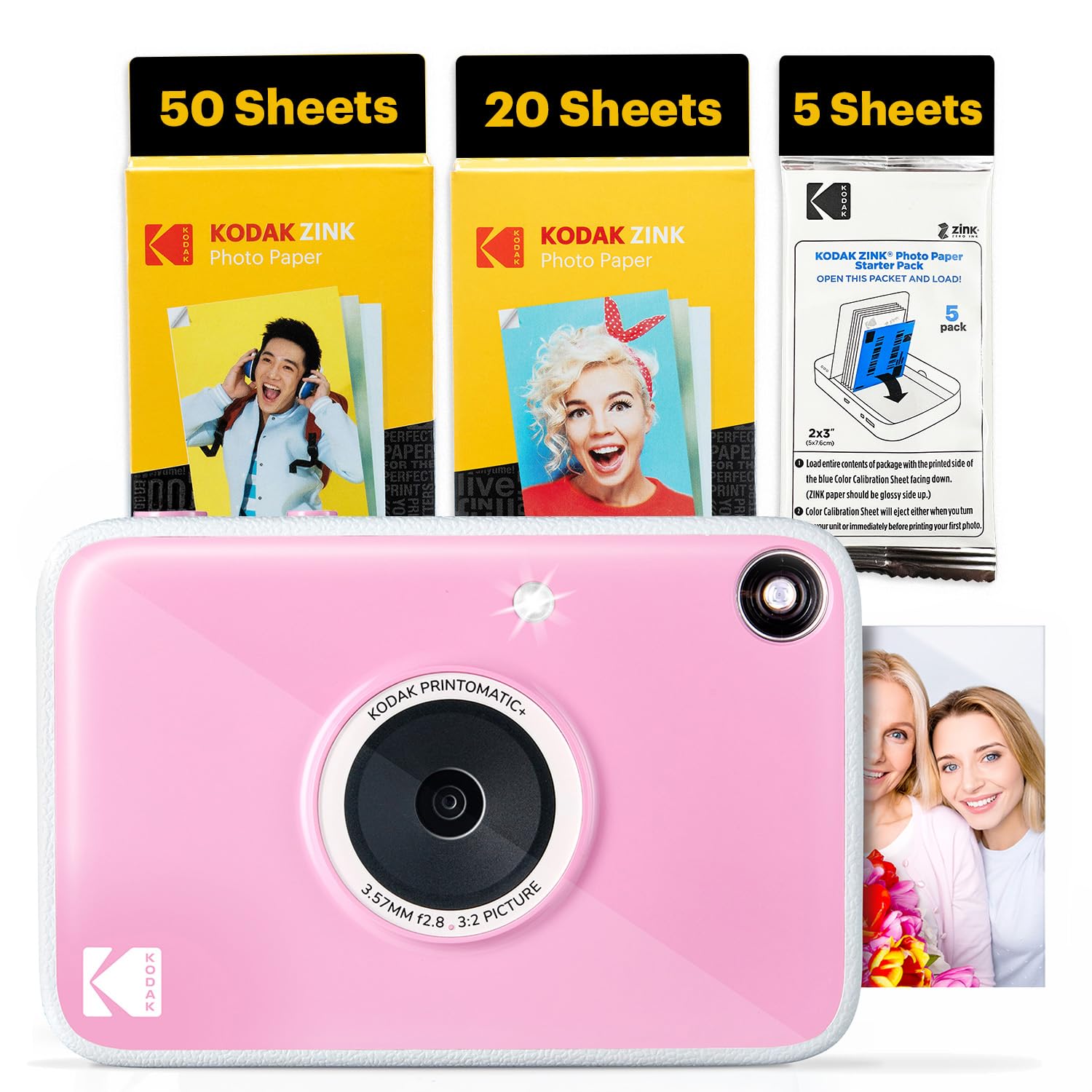 Kodak Printomatic+ Full-Color Instant Print Digital Camera, Zink 2x3" (5.1x7.5 cm) Sticky-Back Photo Paper, 5MP, Portable, Creative Fun Gift for Birthday, Christmas, Holiday, Pink, 75 Sheets Bundle-picture-19