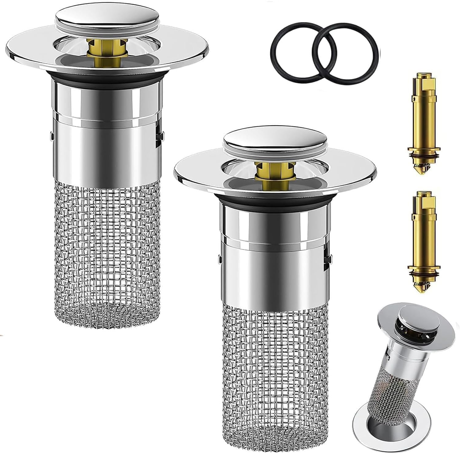 2Pcs Bathroom Sink Stopper Hair Catcher, Pop Up Sink Drain Stopper with