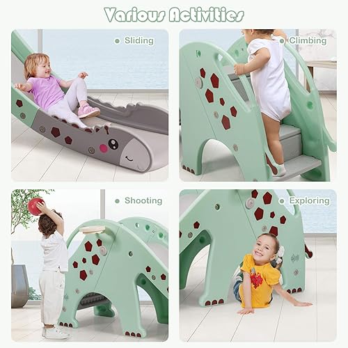 Miniatura 6 de Baby Joy Slide para niños, juego grande para escalador de juegos con pendiente de deslizamiento extralarga, aro de baloncesto y bola, regalo ideal