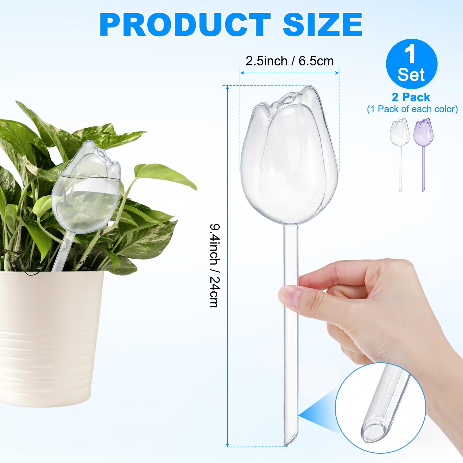 M METERXITY Lot de 2 globes d'arrosage de plantes en plastique de 24 cm à auto-arrosage pour plantes d'intérieur/extérieur, appareils d'auto-arrosage [transparent/violet]