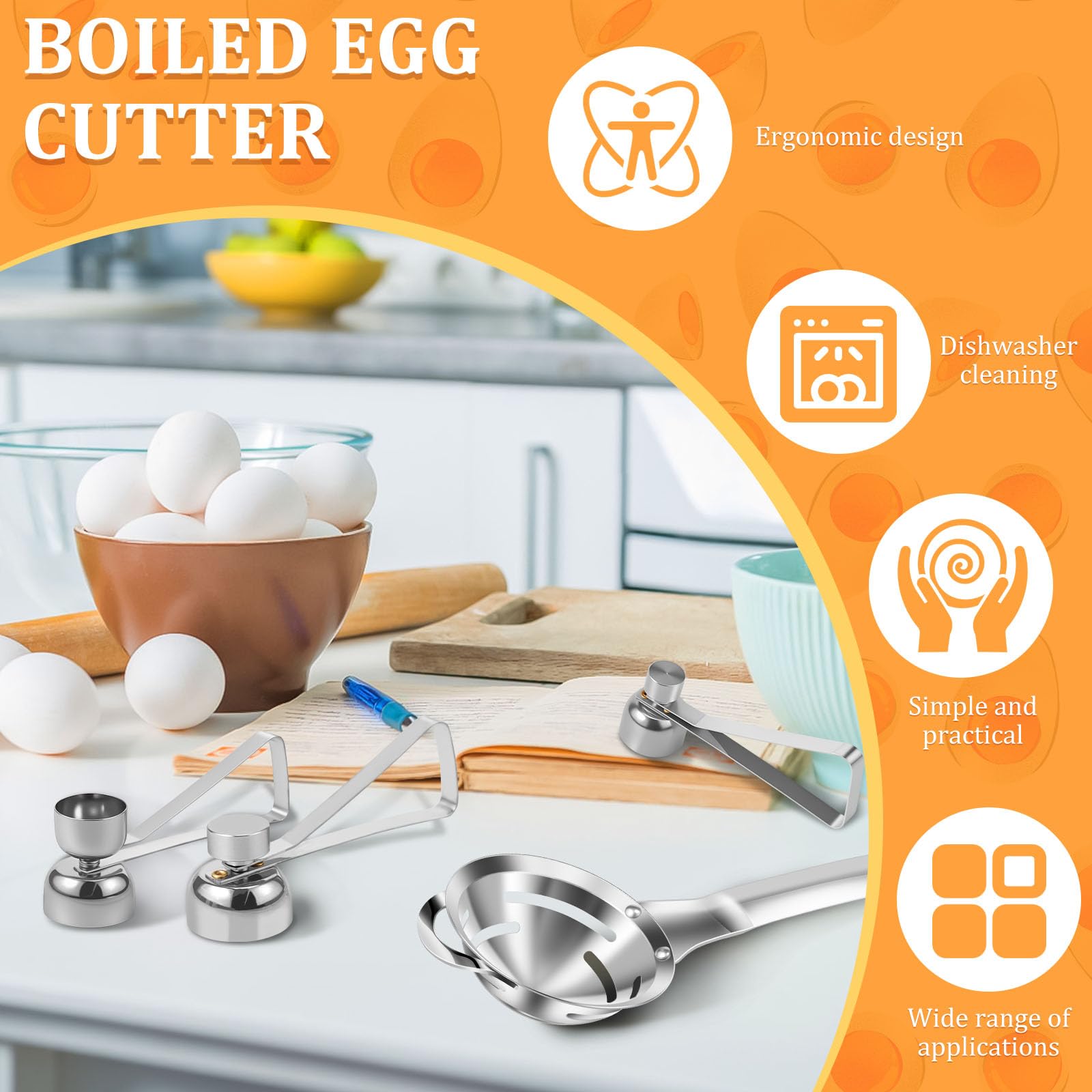 4Pcs Egg Cracker, Stainless Steel Egg Topper Separator, Handheld Eggshell Opener, Portable Boiled Eggs Cutter with, Dishwasher Safe for for Raw Hard Boiled Eggs