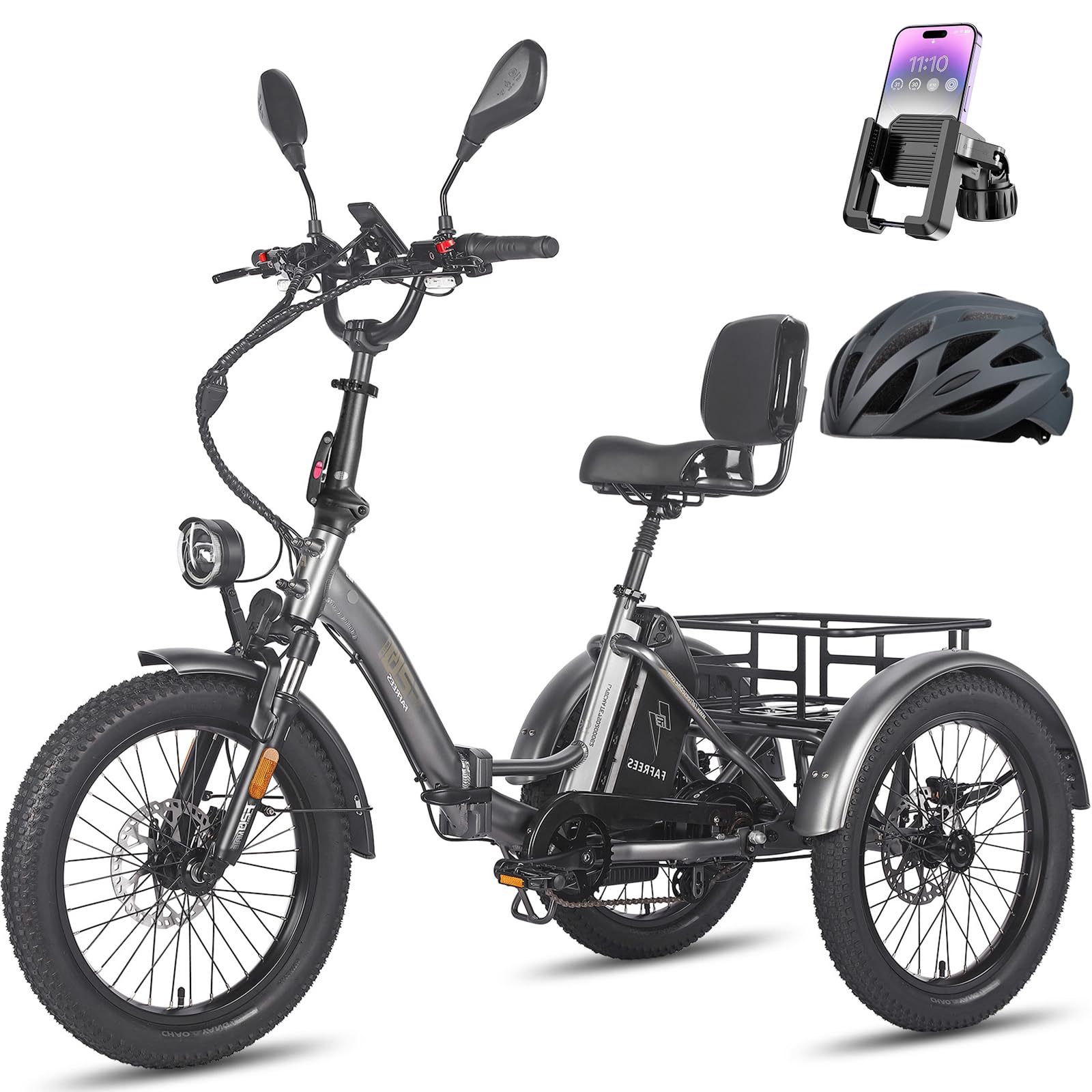 Fafrees Triciclo Elettrica 48V23Ah Batteria Rimovibile Bici Elettrica Pieghevole a 3 Ruote 20"×3.0", Autonomia 70-120km, Ebike per Adulti Uomo Donna, Freni a disco idraulici