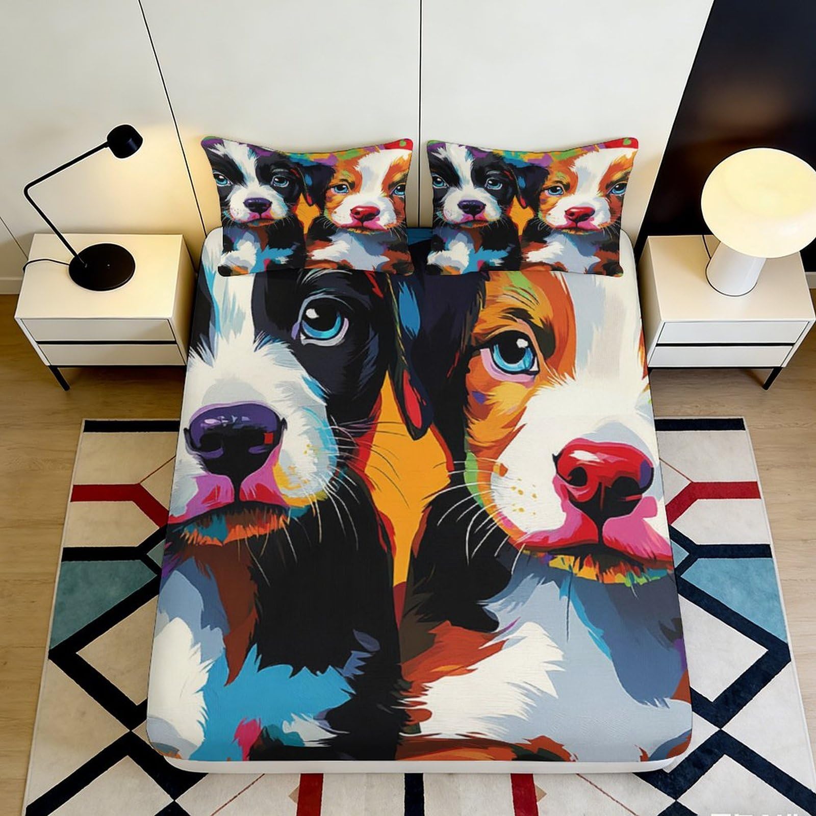 Kzqnxhjprl Style-8 3D Printed Colorful Dog Fitted Sheet Microfiber Soft Vibrant Animal Bed Cover For Bedroom Dorm Mattress Protection Decor 90X200x25cm
