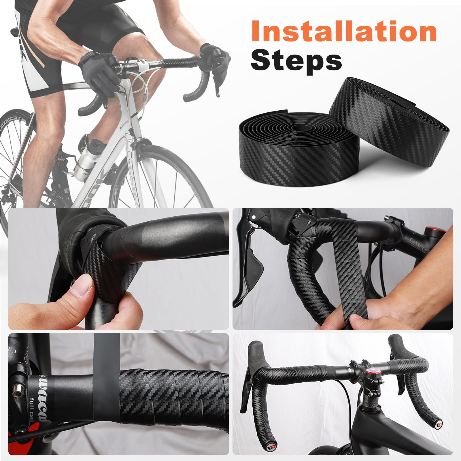 Nastro Manubrio Bici Corsa, Nastro Manubrio per Bici da Corsa con Trama Carbonio, Antiscivolo e Ammortizzante in Gel, Confortevole e Resistente, Adatto per Bici da Corsa e Gravel (Giallo)