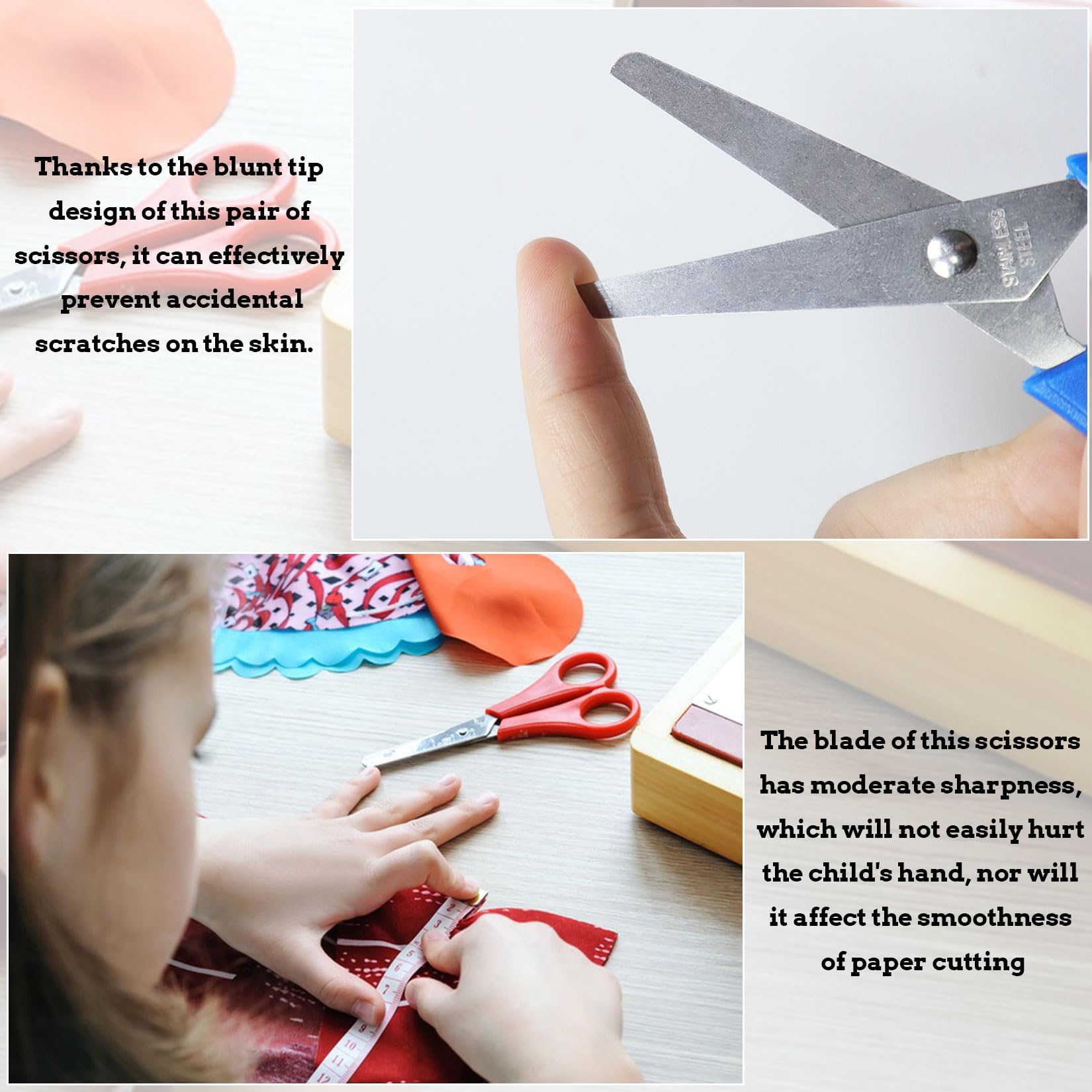 White Safety Scissors With Cover - Blunt Tip Kids Scissors For Paper Crafting