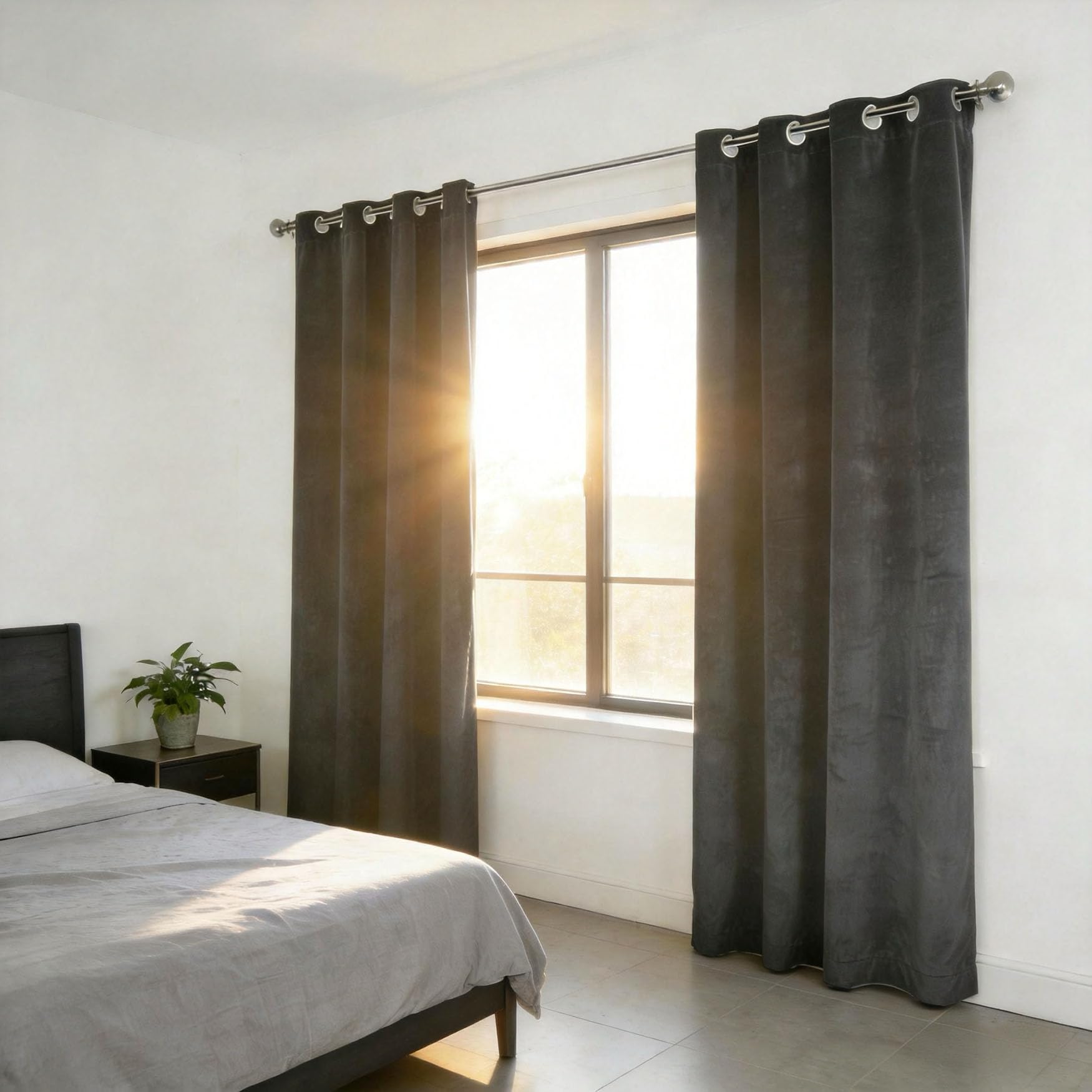 Rideau thermique isolant de haute densite design moderne a oeillets gris 90x80cm