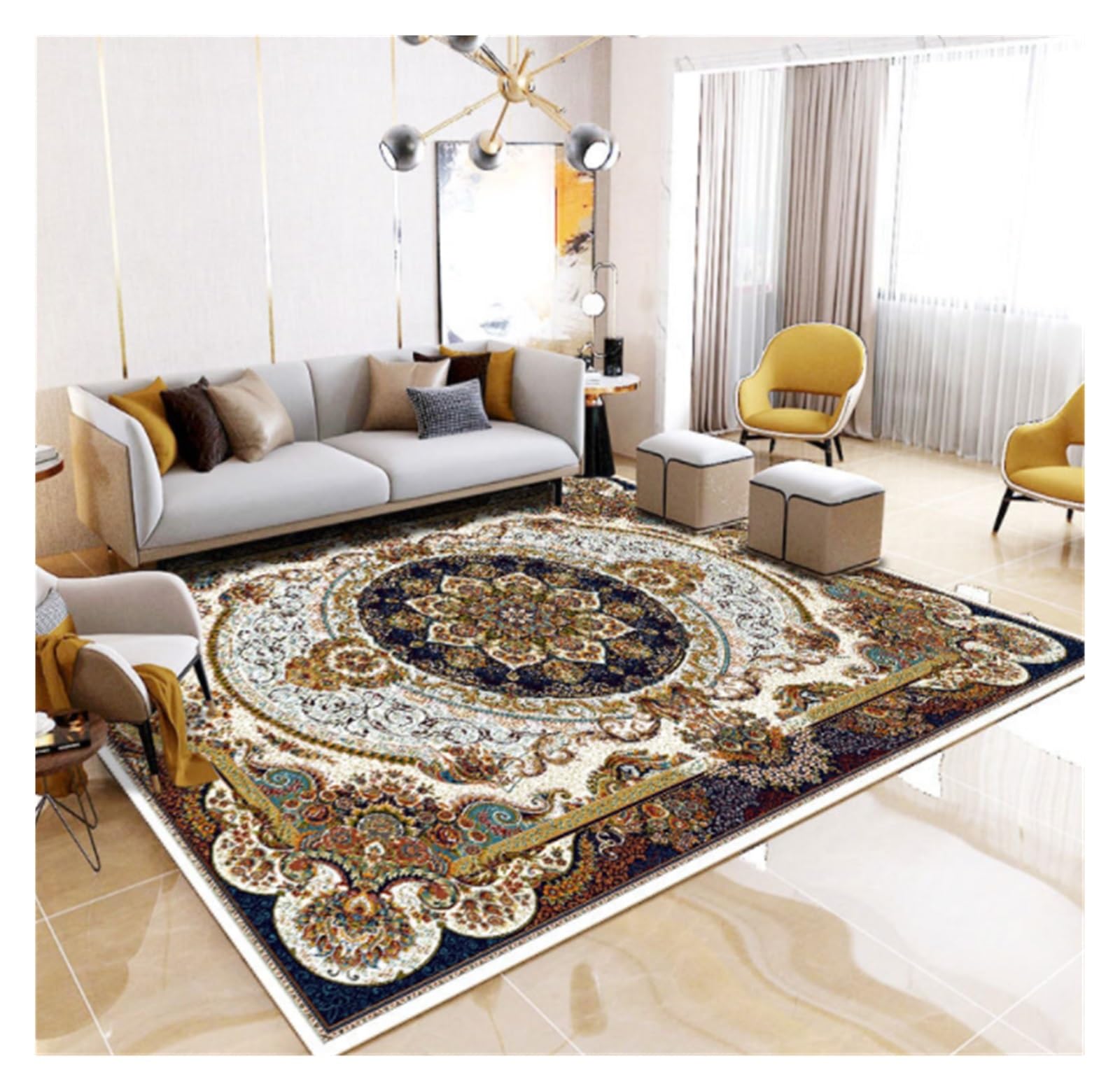 Tapis salon lavable résistant aux taches style boho cuisine et chambre 140x160