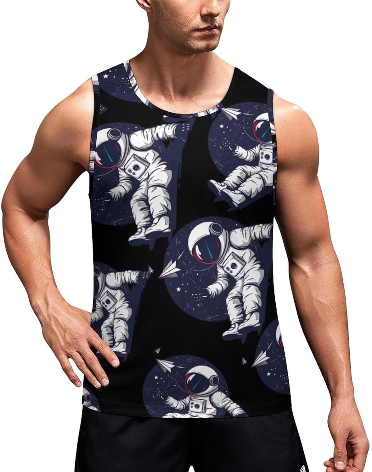 Relaxing Astronaut Throwing Paper Airplanes Men's Tank Top Sleeveless Muscle Shirts Vest Beach T Shirts for Workout Gym
