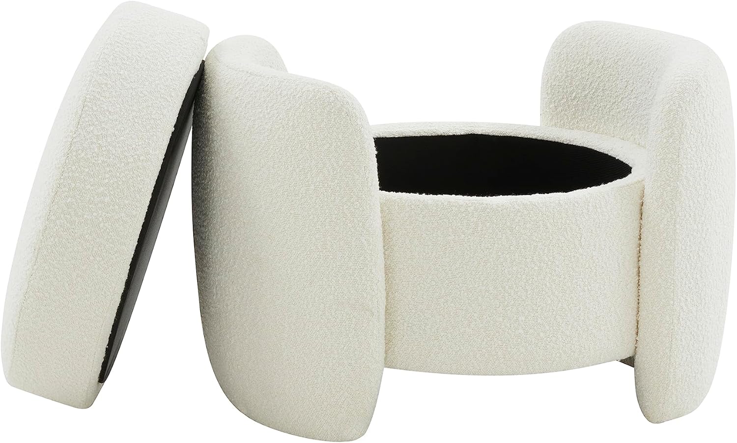 Ivory Boucle Storage Ottoman with Sculptural Legs