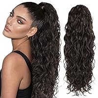 Vista 9 de Extensiones de cabello ombré 1B/27, cola de caballo para mujeres negras, extensiones de cola de caballo largas onduladas con cordón, extensiones