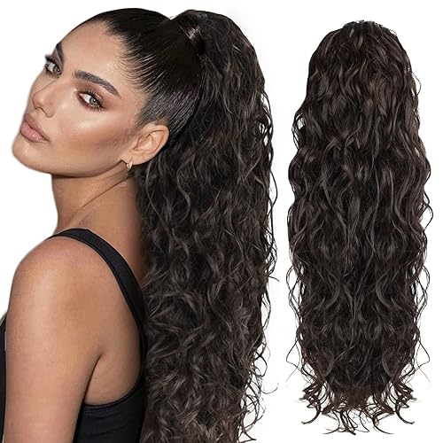 Icono de la moda - Extensión de cola de caballo rizada ondulada con clip, cabello real, cola de caballo negra, extensiones de cordón con clip,