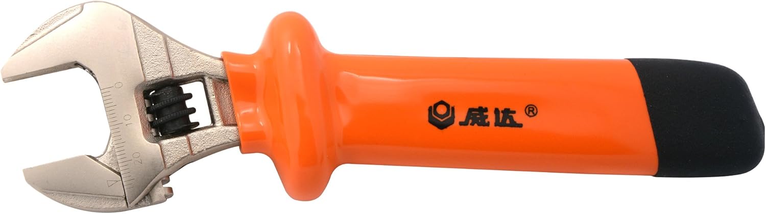 8" Heavy Duty Insulated Electrician Adjustable Wrench Cushion Grip And Nickel-Plated Surface Anti-Rust