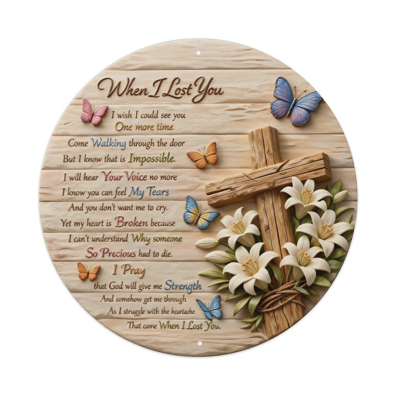 Zlatcbu Vintage When I Lost You Memorial Cross Art Metal Tin Sign Retro Wall Art Poster, Decor For Home Living Room Bar Cafe Garage, 8X8 Inch