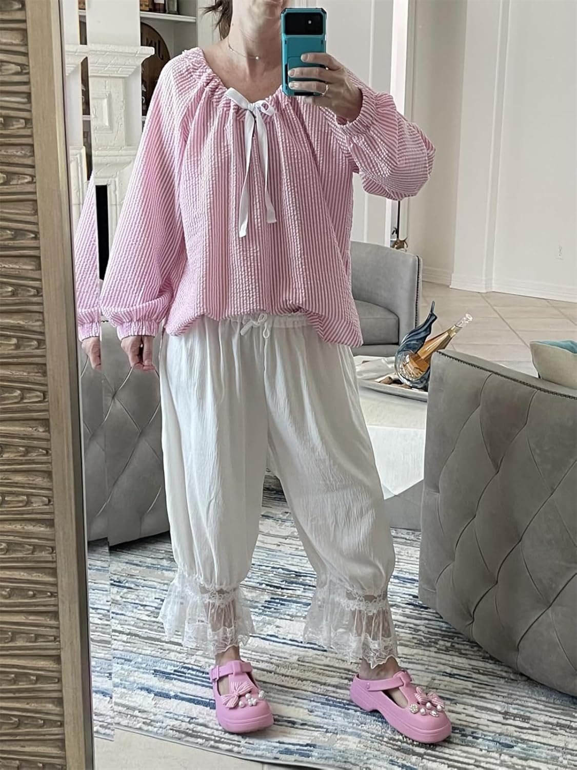 Alyweatry Women Ruffle Long Bloomers Elastic Waist Lace Patchwork Pettipants Pantaloons Cropped Slip Pants Streetwear - Image 5