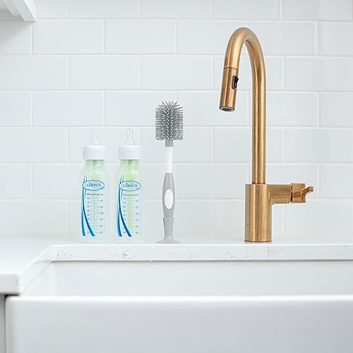 Miniatura 6 de Dr. Brown's Cepillo de limpieza de biberones suave al tacto sin arañazos, limpiador de pezones y base de ventosa para un fácil almacenamiento, sin