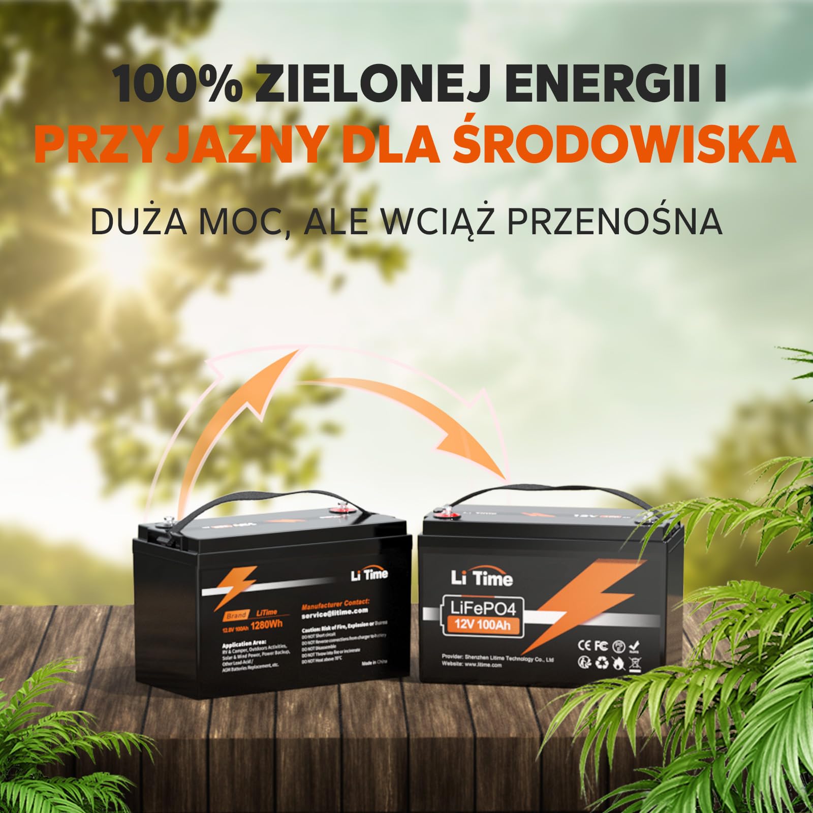 LiTime 12V 100Ah LiFePO4 Akumulator Litowy, Bateria LiFePO4 z Płytką BMS 100A, Do 15 000 Cykli i 10 Lat Żywotność, Akumulator LiFEPO4 Idealny Do kamperów, Zastosowań Poza Siecią, Energia Domowa