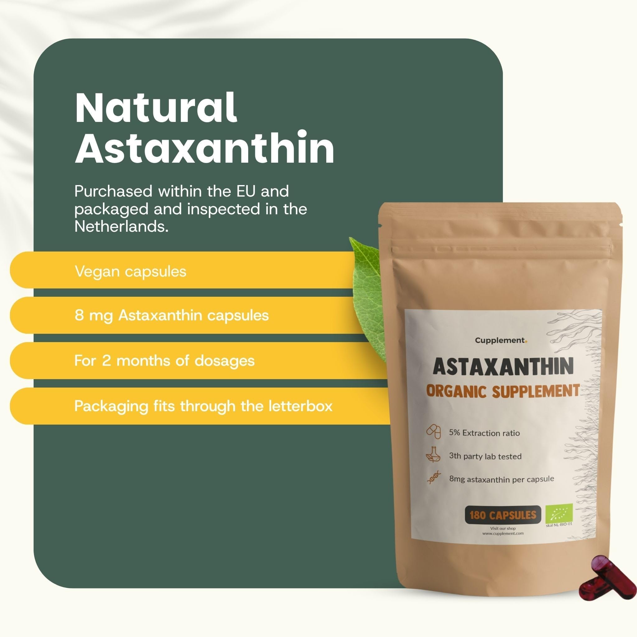 Astaxanthine Capsules 8 mg Combideal 4x 60 Capsules - Peau & Yeux - 60 jours d'approvisionnement par sachet