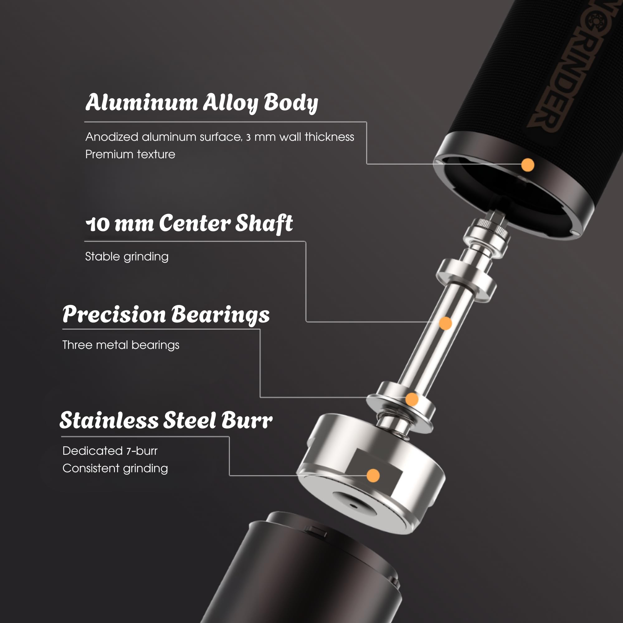 KINGrinder K7 - Macinino da caffè a mano con manico curvo, contenitore magnetico a polvere e clip, meccanismo professionale a 7 bordi in acciaio inox, capacità 30-35 g