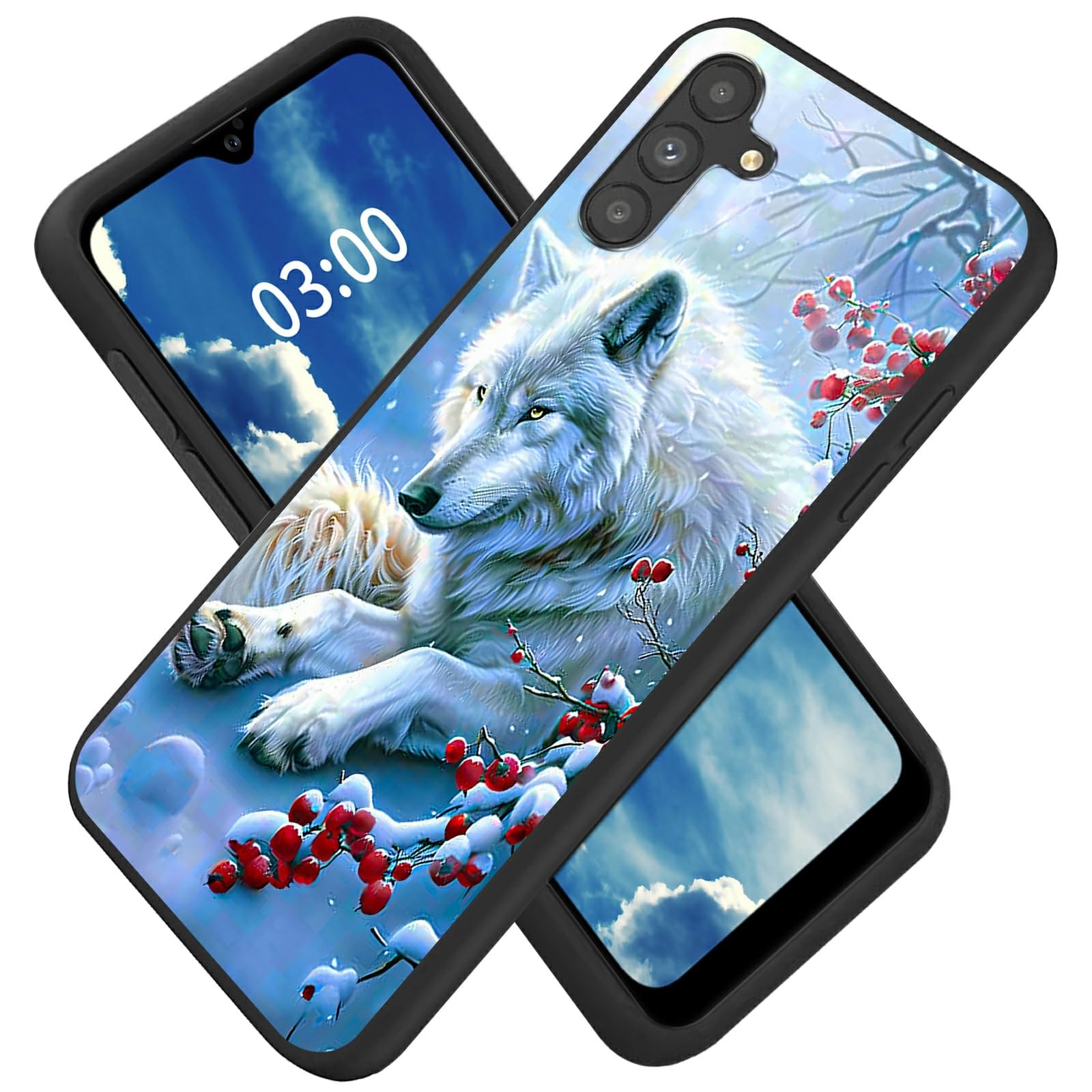 for Samsung A16 5G Case with White Wolf Snow Pattern Design Ultra-Thin Black Soft TPU Silicone Shock Proof Protective Phone Case for Samsung Galaxy