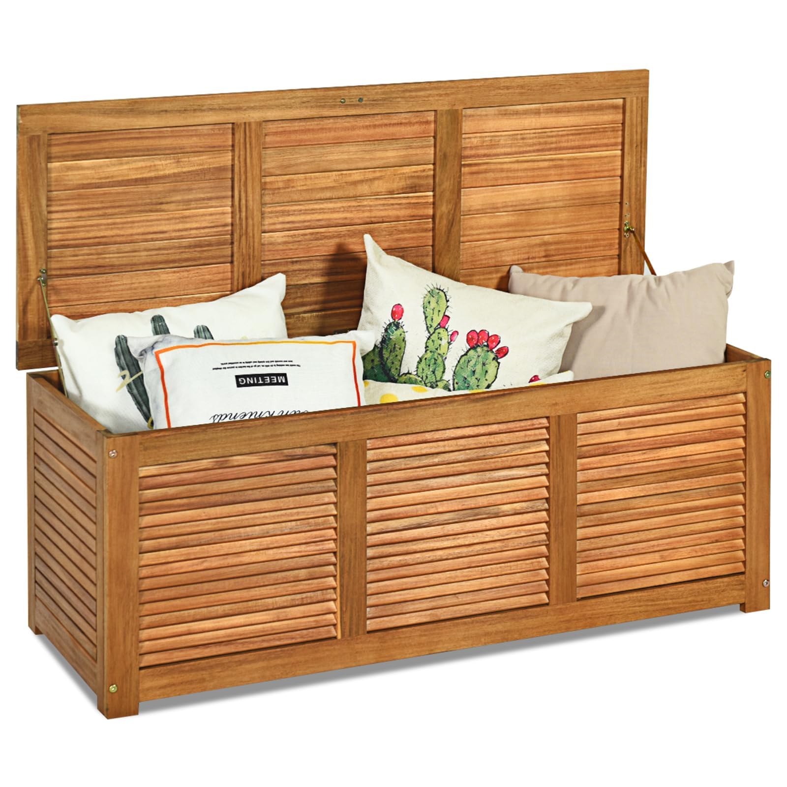 RELAX4LIFE Cassapanca in Legno di Acacia Massello, Baule Contenitore 160L per Interno/Esterno con Coperchio Ribaltabile, Design a Doghe Traspirante (120x45x45 cm-160L)