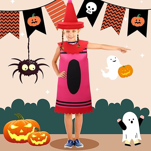 Miniatura 7 de Hercicy Disfraz de crayón para niños, sombrero de crayón y vestido de túnica para niñas pequeñas para Halloween Cosplay