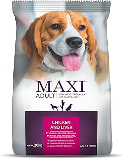 Maxi Adult Dry Dog Food 20 kg Pack | Chicken and Liver Flavour | Promotes Growth & Immunity | Balanced Nutrition | Antioxi... Price In India