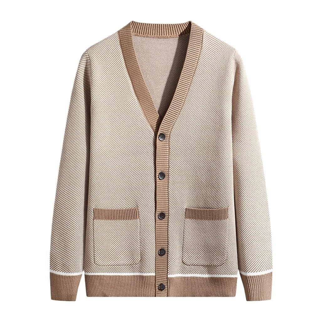 Cardigan Pull Slim col en V patchwork tricoté pour homme en taille XL, coloris D