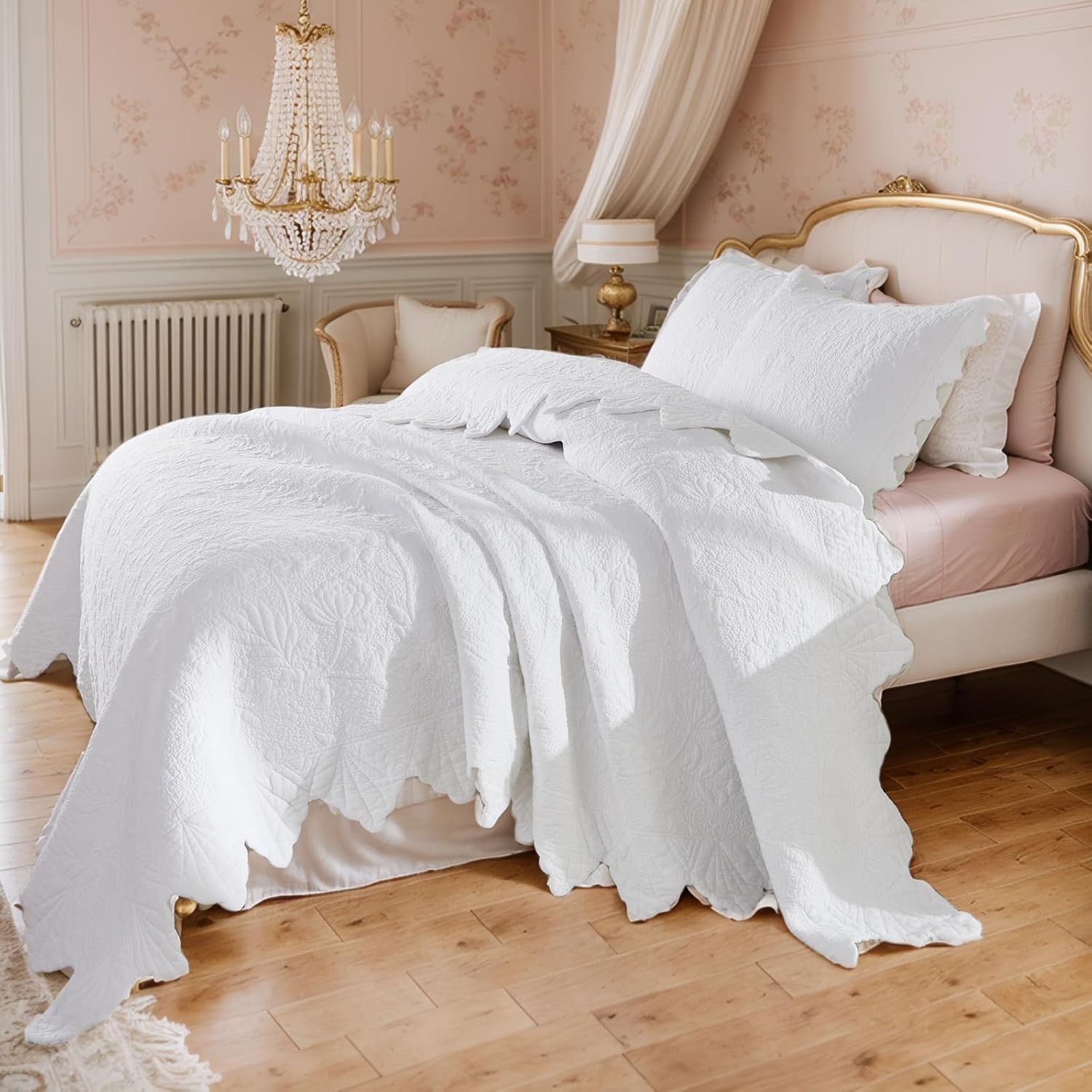 Brandream White Quilts Set Queen Size Bedspreads Cottagecore Farmhouse Bedding 100% Cotton Quilted Bedspreads 3-Piece - Image 2