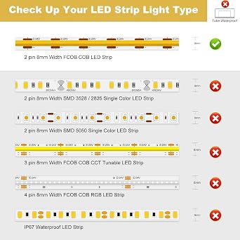 RGBZONE 12Pcs 2Pin L-Shaped COB LED Connectors 8mm Strip to Strip Solderless Corner Connector for 2pin 8mm COB LED Strip Lights