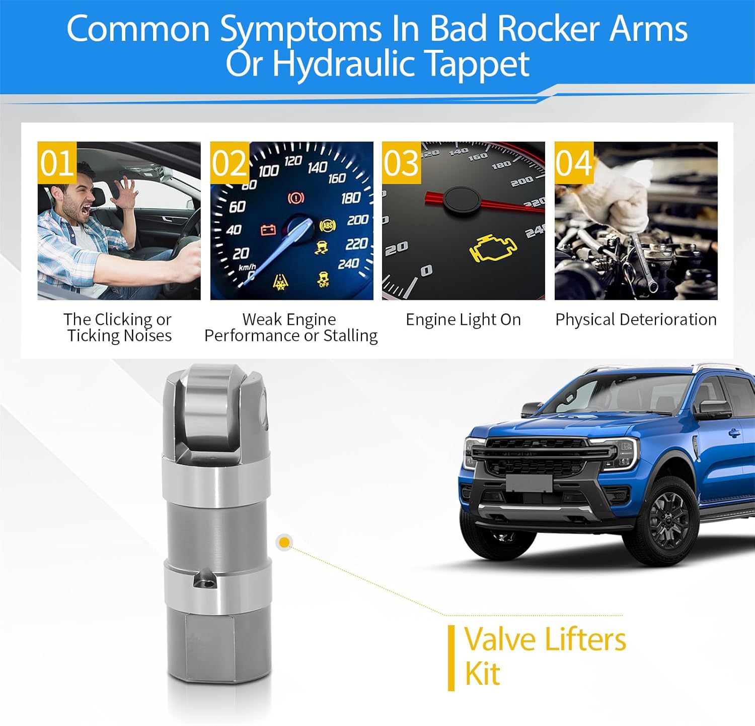 6Pcs F2SZ6500A Hydraulic Valve Lifter For 1985-2008 Ford E150 E250 F150 F250 Mustang for Lincoln for Mazda for Mercury 3.0L 3.8L 3.9L 4.2L 5.0L 5.8L V6 V8 Engine Replaces HT-2205 JB-2205