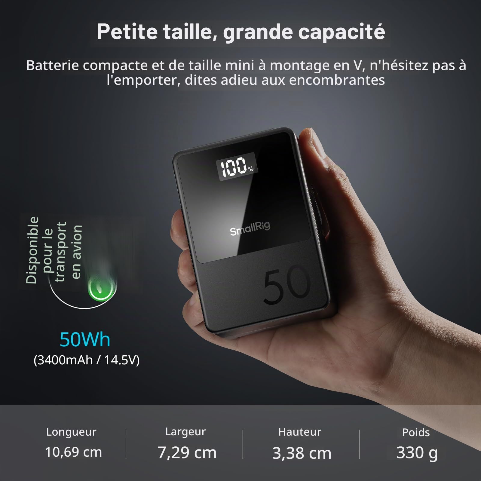 SMALLRIG VB50 Batterie V Mount, 3400mAh Portable Batterie V Lock avec Port USB-C/USB-A/D-TAP/DC8V/DC12V/BP, 45W Charge Rapide PD Bidirectionnelle, Écran OLED, pour Voyage/Camera/Smartphone - 3579