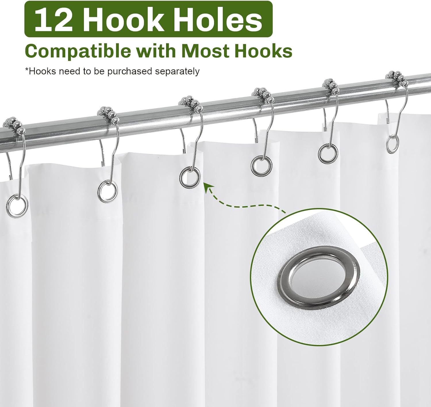 Boho White Shower Curtain, Waterproof Soft Lightweight Fabric Bath Curtain with White Side Tassels Small Balls, Boho Bathroom Decor,72" W x 72" H
