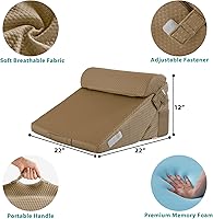Vista 3 de Bedluxe 3Pcs Orthopedic Bed Wedge Pillow Set, Foam Wedge Pillow Post Surgery for Back, Leg and Knee Support, Adjustable 9&12 Inch Folding Triangle