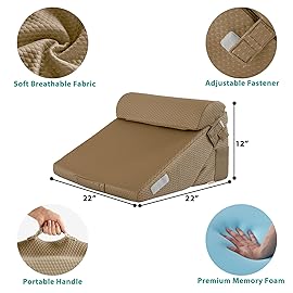 Bedluxe 3Pcs Orthopedic Bed Wedge Pillow Set, Foam Wedge Pillow Post Surgery for Back, Leg and Knee Support, Adjustable 9&12 Inch Folding Triangle Pillow for Sleeping, Acid Reflux, Snoring, Brown