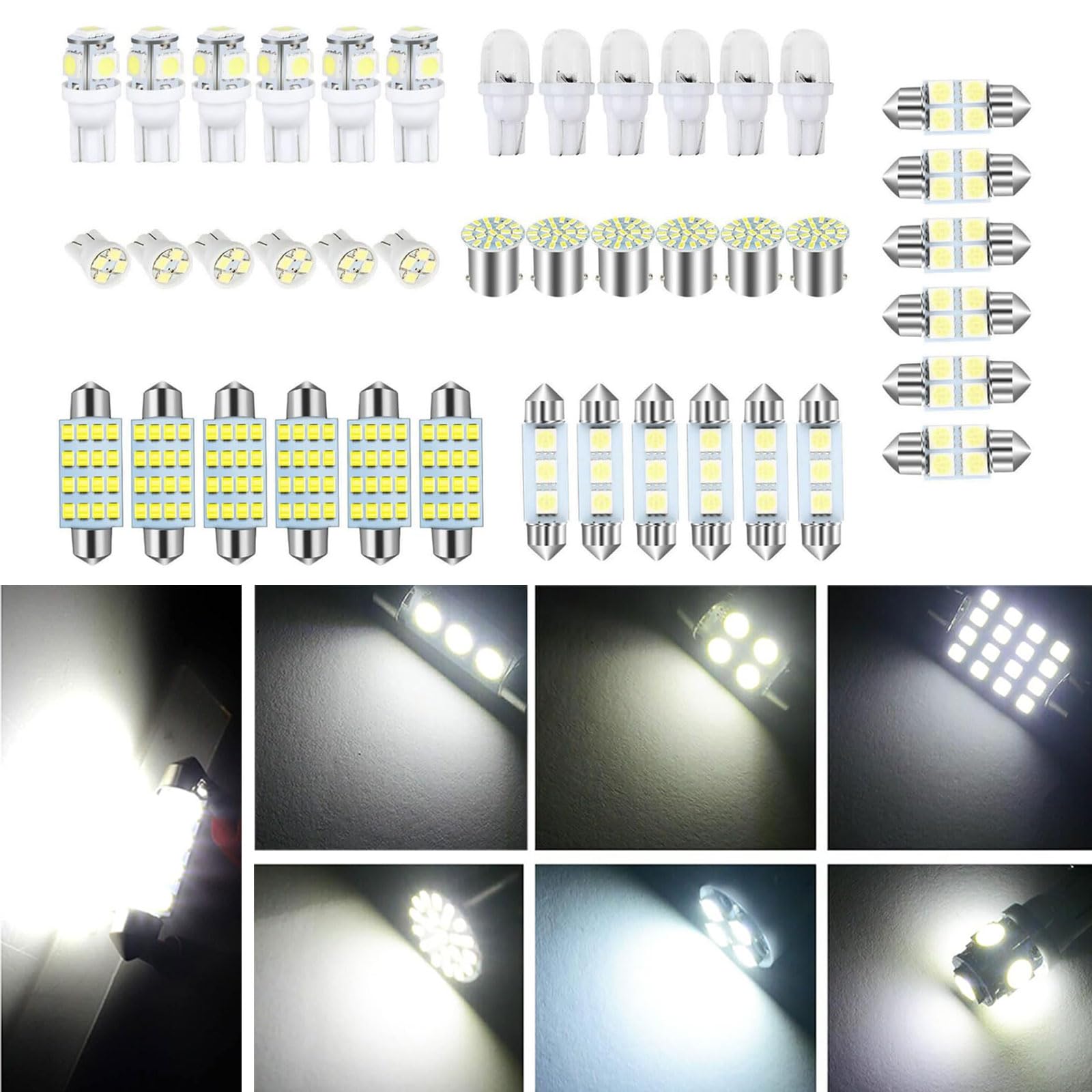 QODOLSI 42 PCS Car LED Dome Lights Combination Sets, 12V 5050 Waterproof Vehicle License Plate Light Accessories, Universal High-brightness Read Light Replacement Kit for Car Truck SUV (White Light)