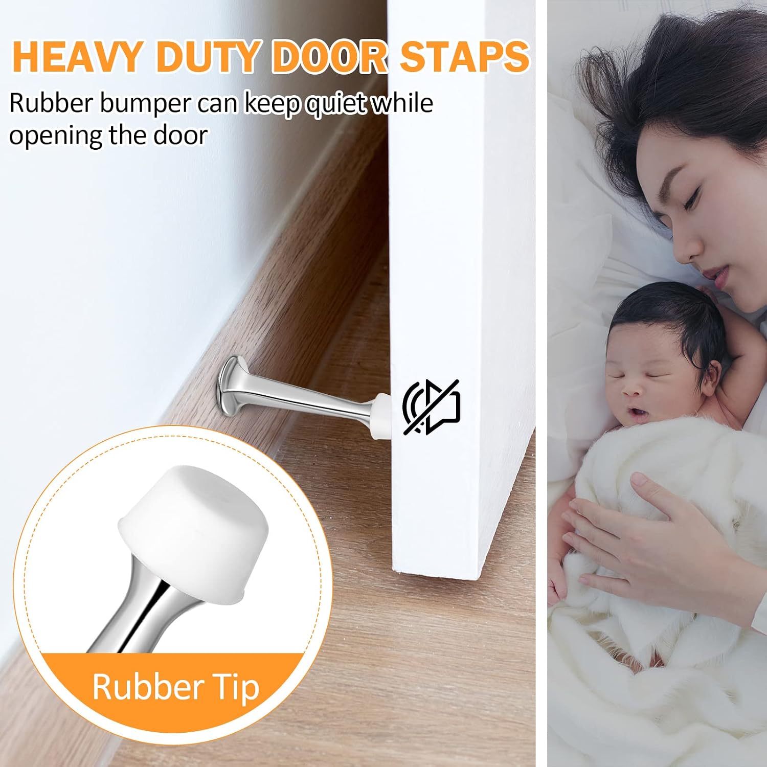 Chumia 24 Pack Door Stop Heavy Duty Solid Rigid Door Bottom Stoppers with Soft Rubber Tip Wall Mount for Protect Wall(Silver)