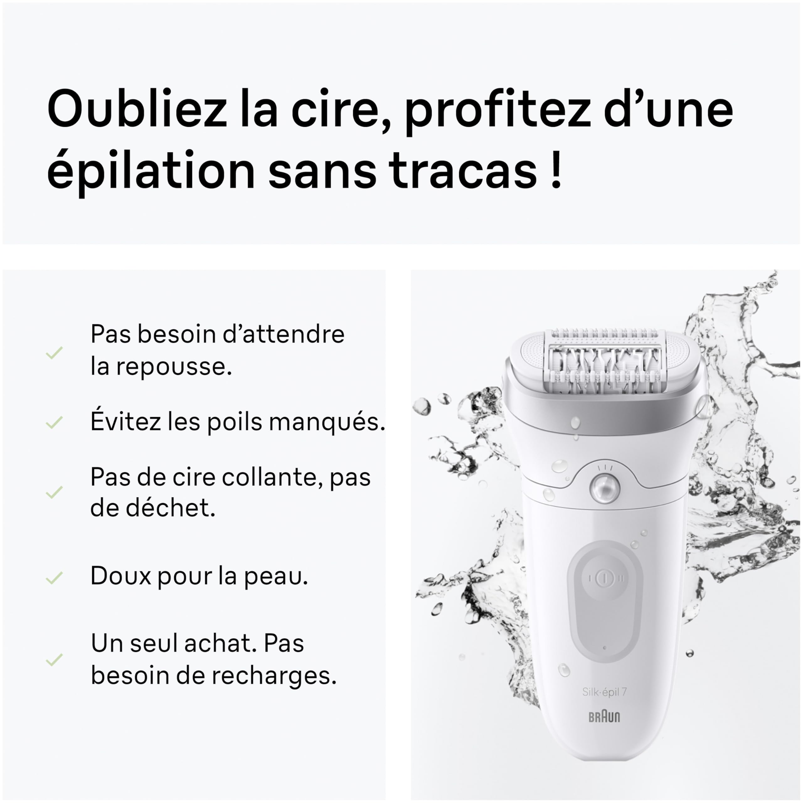 Braun Epilateur Electrique Femme Silk Epil 7 7-011, Argent – Etanche, sans Fil, Embout Rouleau de Massage, Coffret Epilation avec Accessoire de Précision - 5